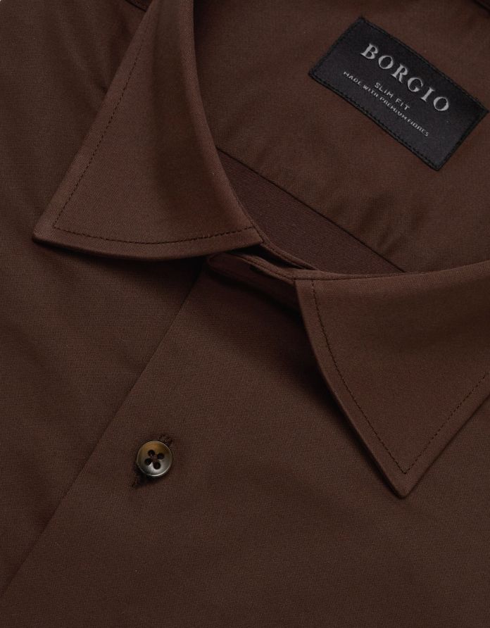 koszula lumia 00369 długi rękaw brązowy slim fit