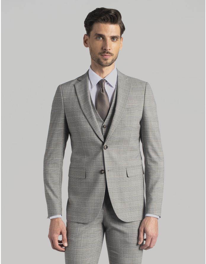 marynarka w kratę do zestawu caronia szara w kratę slim fit