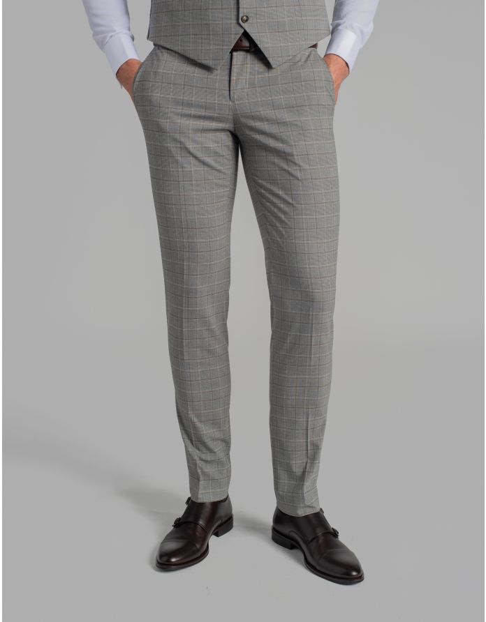 spodnie w kratę do zestawu caronia szary classic fit