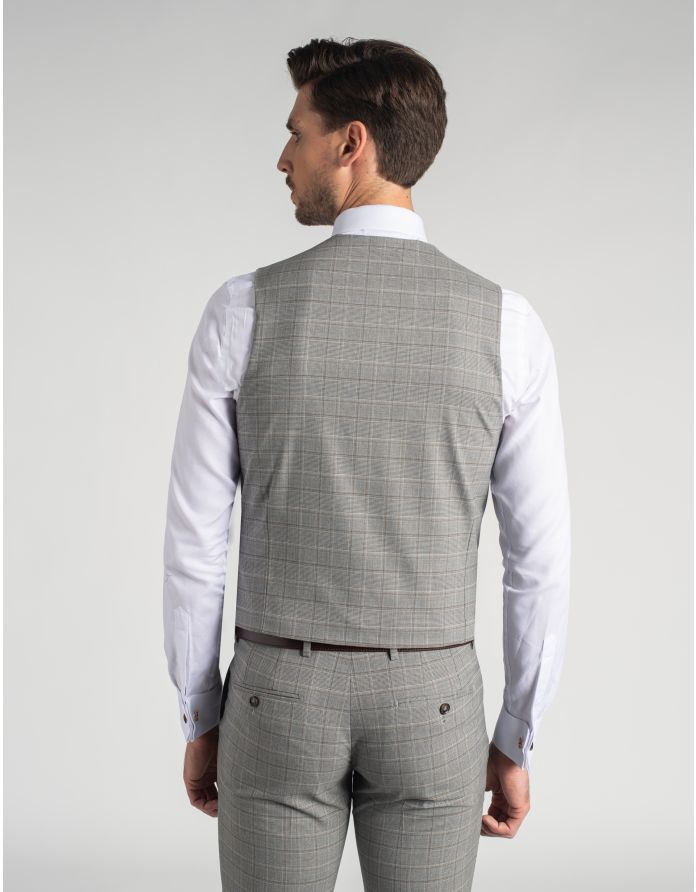 kamizelka  w kratę do zestawu caronia slim fit szary