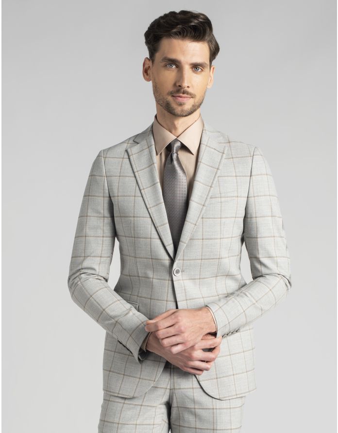 marynarka w kratę do zestawu alia szara w kratę slim fit