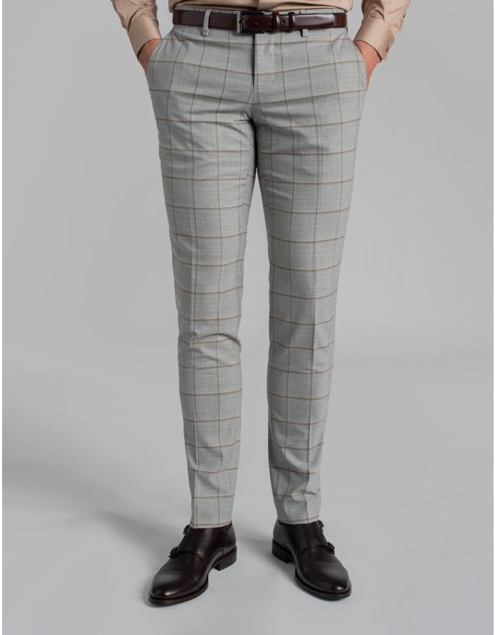 spodnie w krate do zestawu alia szare w kratę slim fit