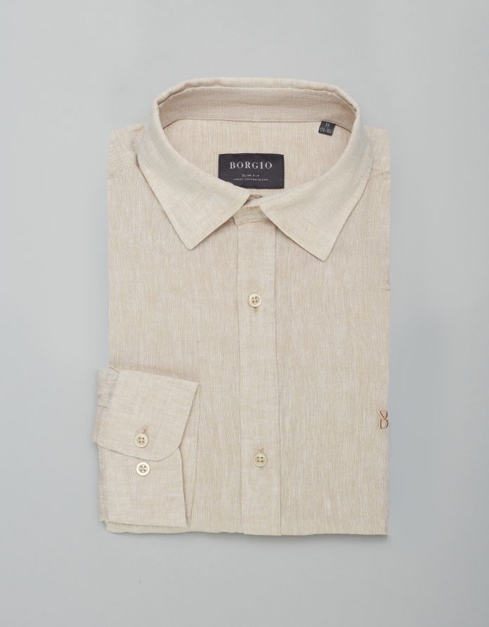 koszula lentini 00391 długi rękaw beżowy slim fit