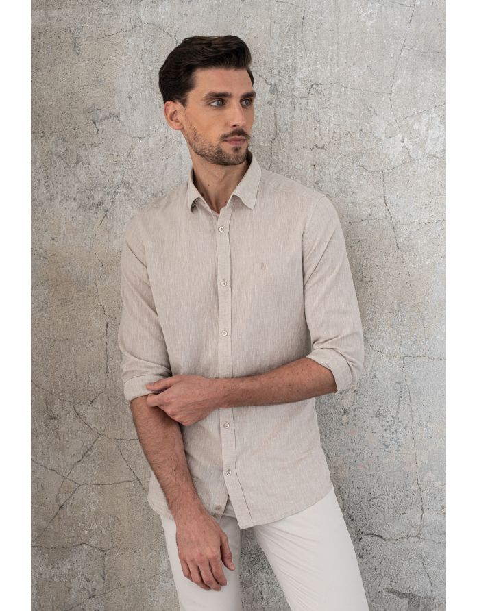 koszula lentini 00391 długi rękaw beżowy slim fit