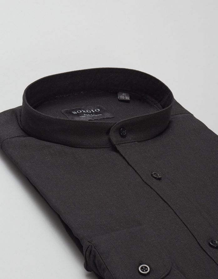 koszula lentini 00394 długi rękaw czarny slim fit