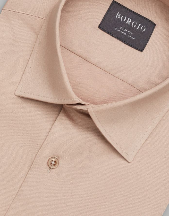 koszula simeria 00378 długi rękaw beżowy slim fit