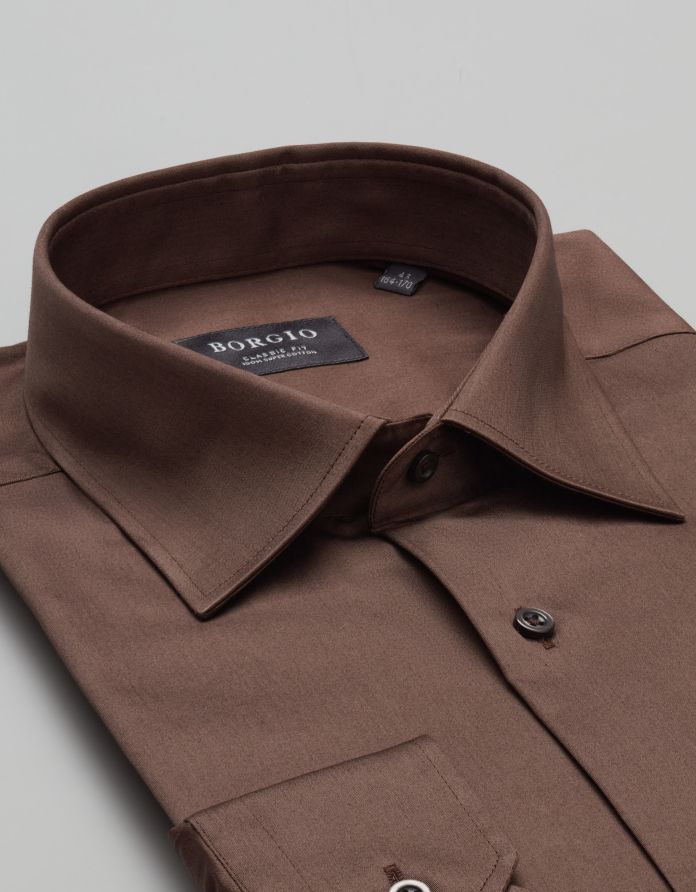 koszula simeria 00379 długi rękaw brąz classic fit