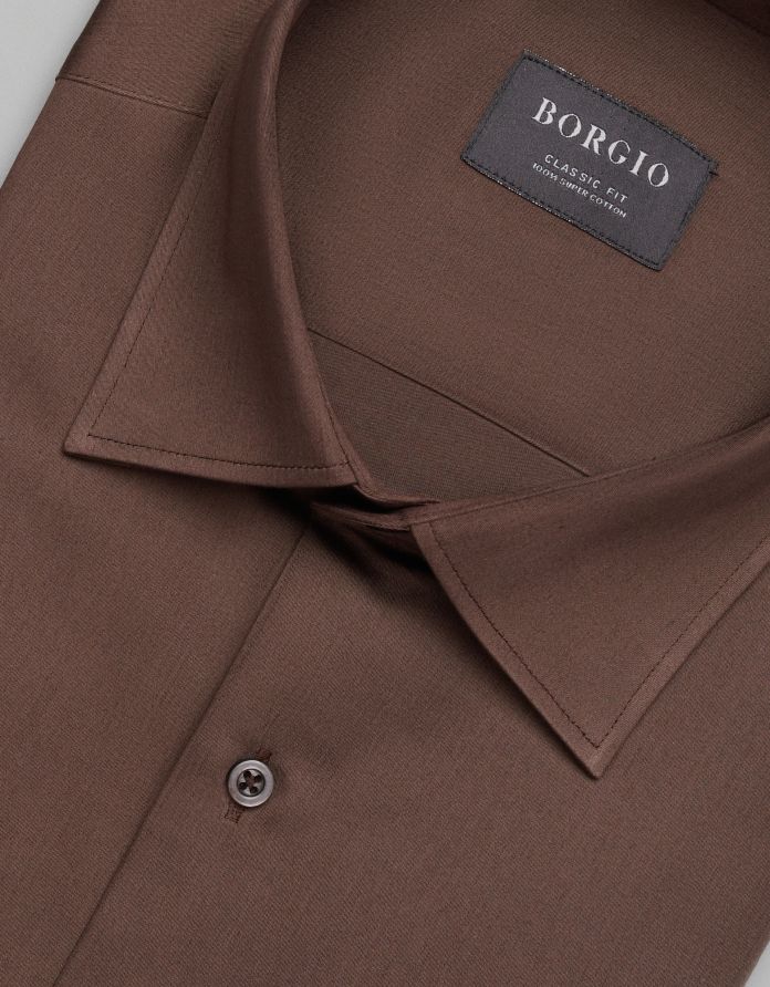 koszula simeria 00379 długi rękaw brąz classic fit