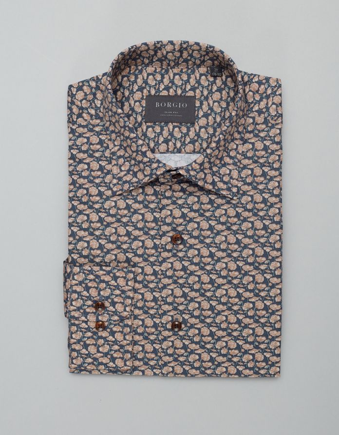 koszula calimera 00420 długi rękaw granatowy slim fit