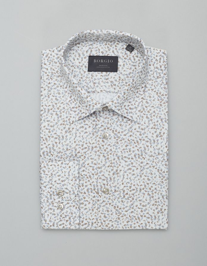 koszula calimera 00419 długi rękaw beżowy slim fit