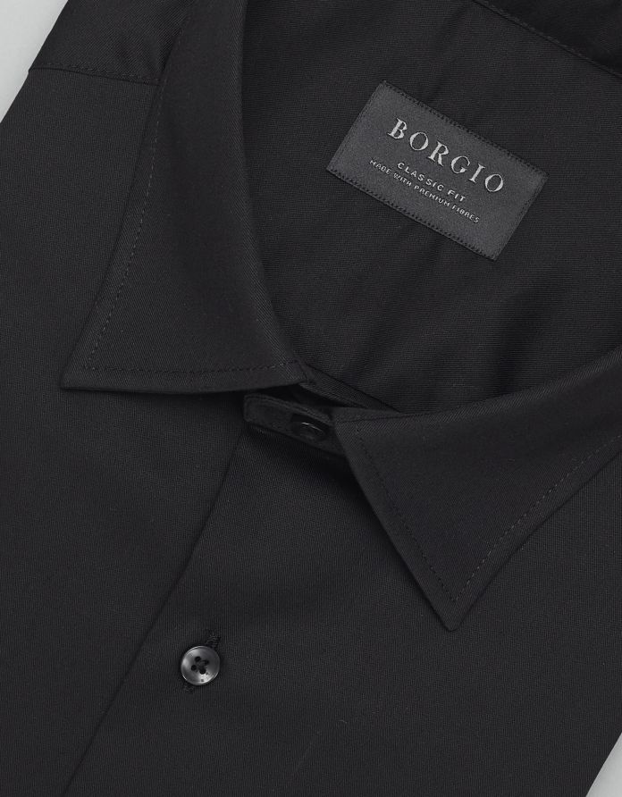 koszula canosa 00418 krótki rękaw czarny classic fit