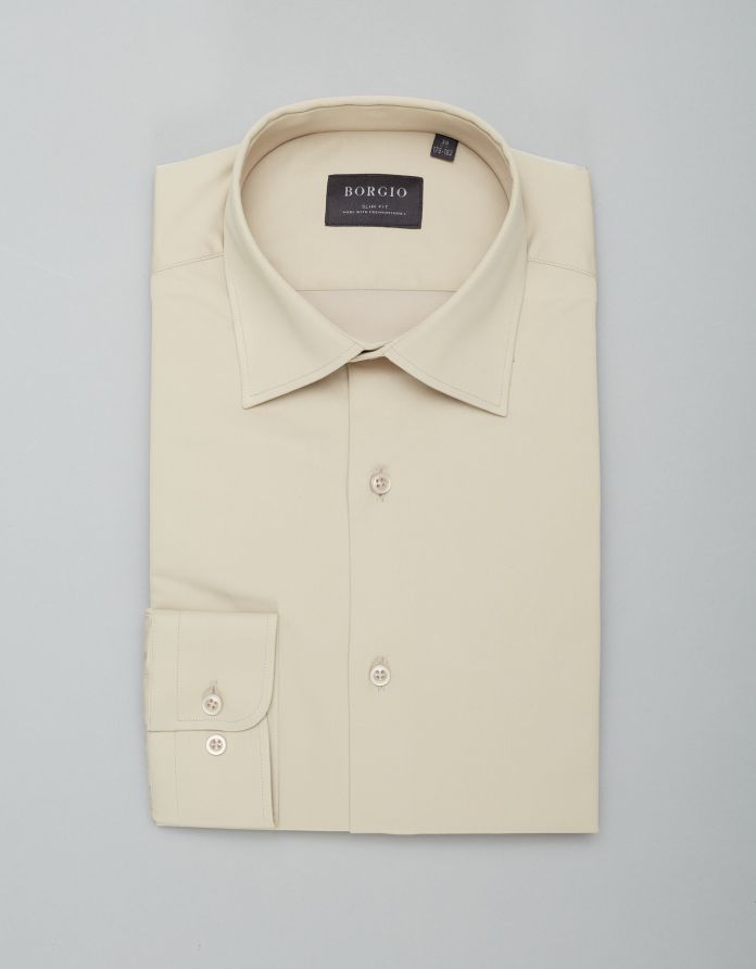 koszula lumia 00435 długi rękaw beżowy 1 slim fit