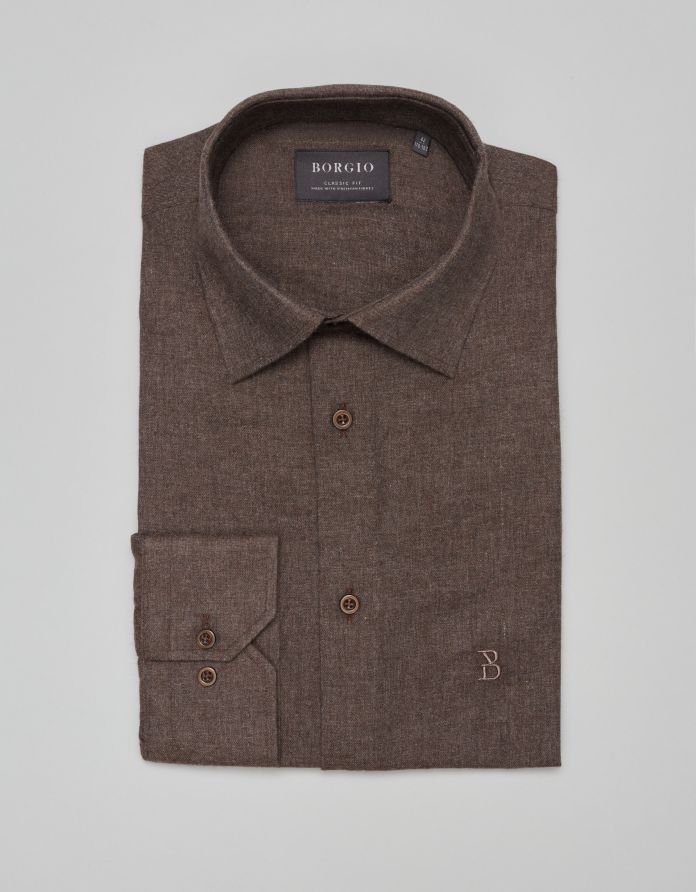 koszula contrada 00446 długi rękaw brąz classic fit