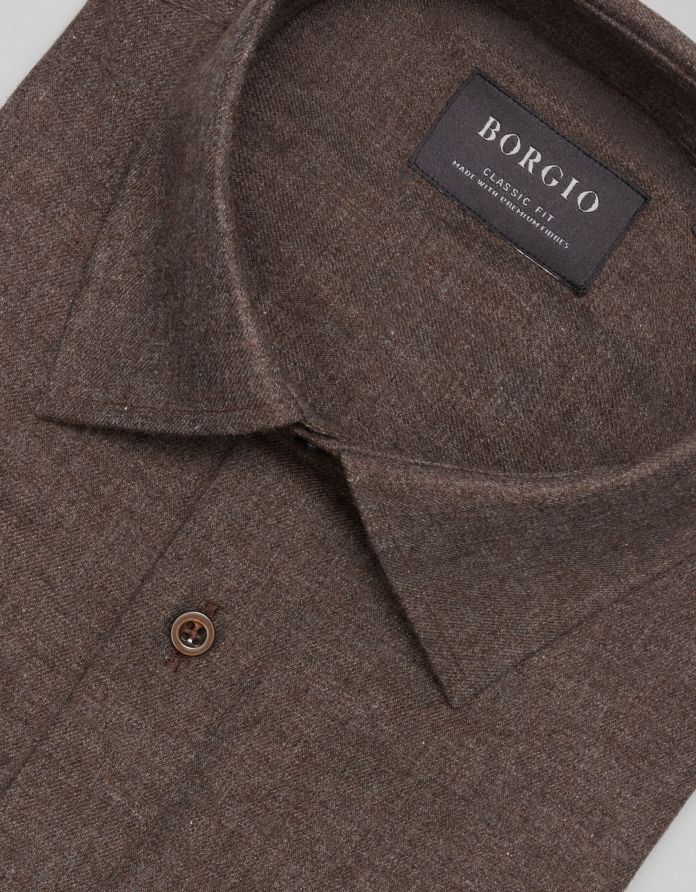 koszula contrada 00446 długi rękaw brąz classic fit