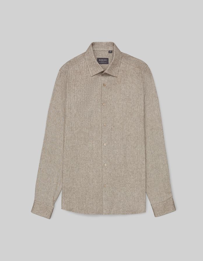 koszula francofonte 00450 długi rękaw brąz slim fit