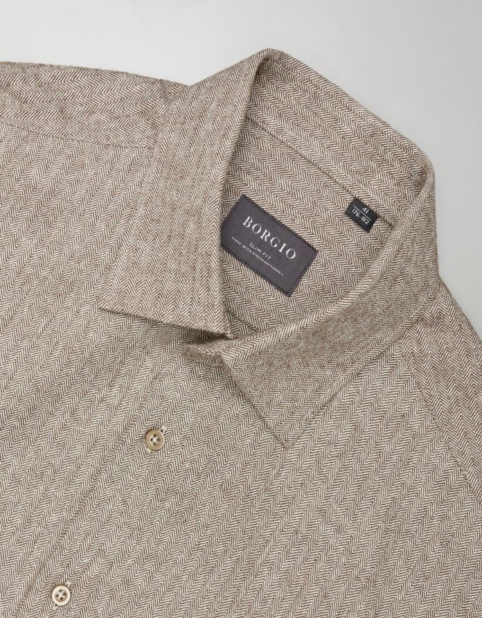 koszula francofonte 00450 długi rękaw brąz slim fit