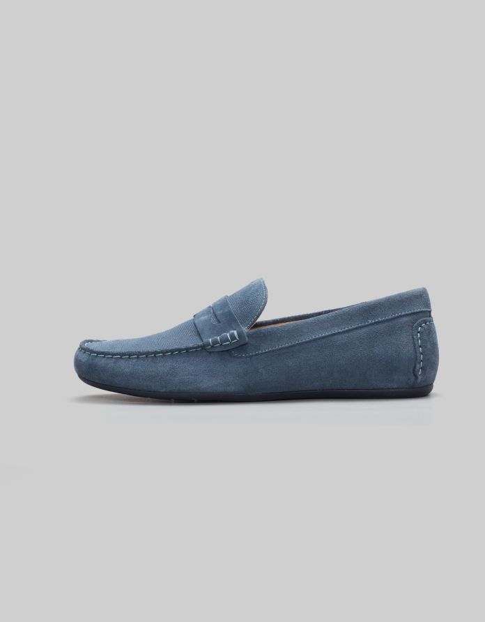 Niebieskie mokasyny zamszowe F300