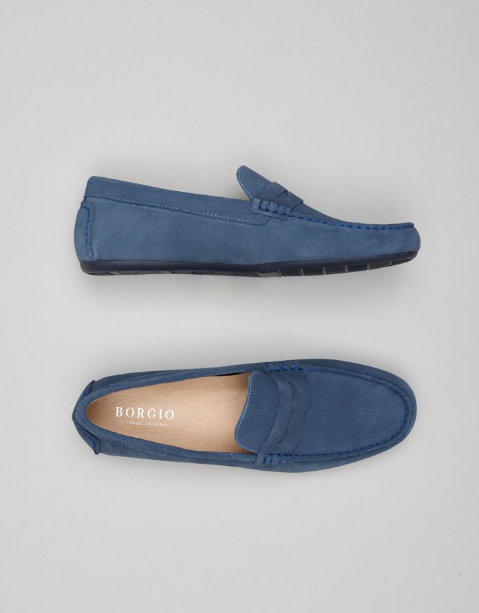 Niebieskie mokasyny zamszowe F300