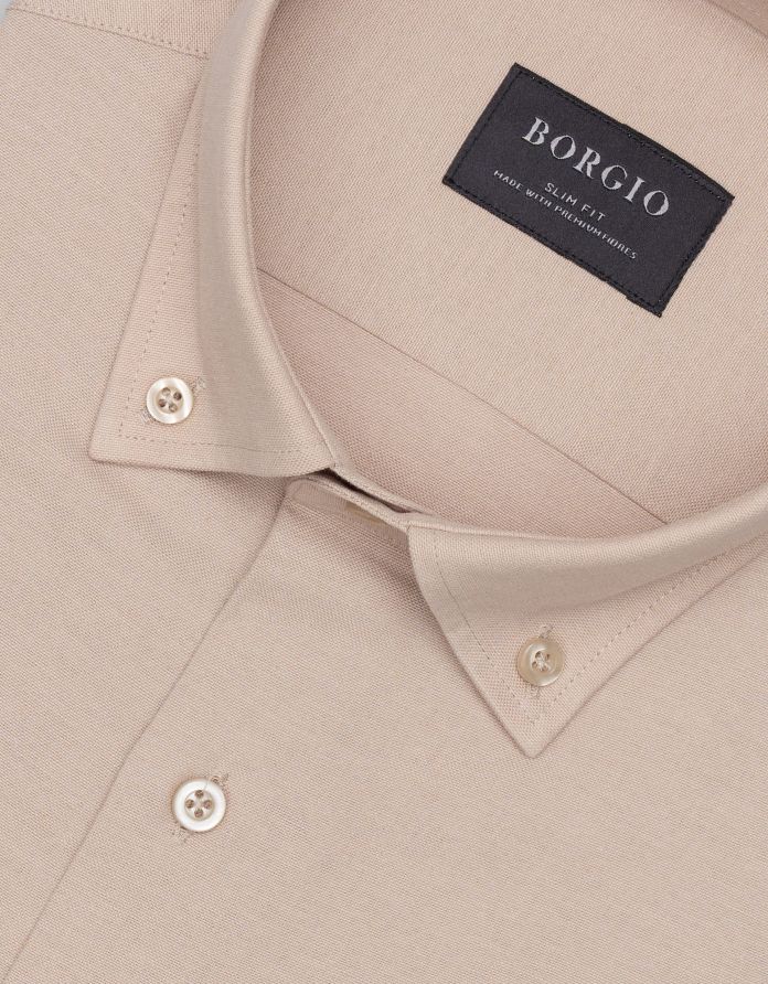 koszula oleggio 00465 długi rękaw beżowy slim fit