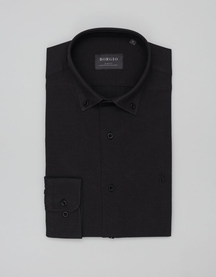 koszula oleggio 00467 długi rękaw czarny slim fit