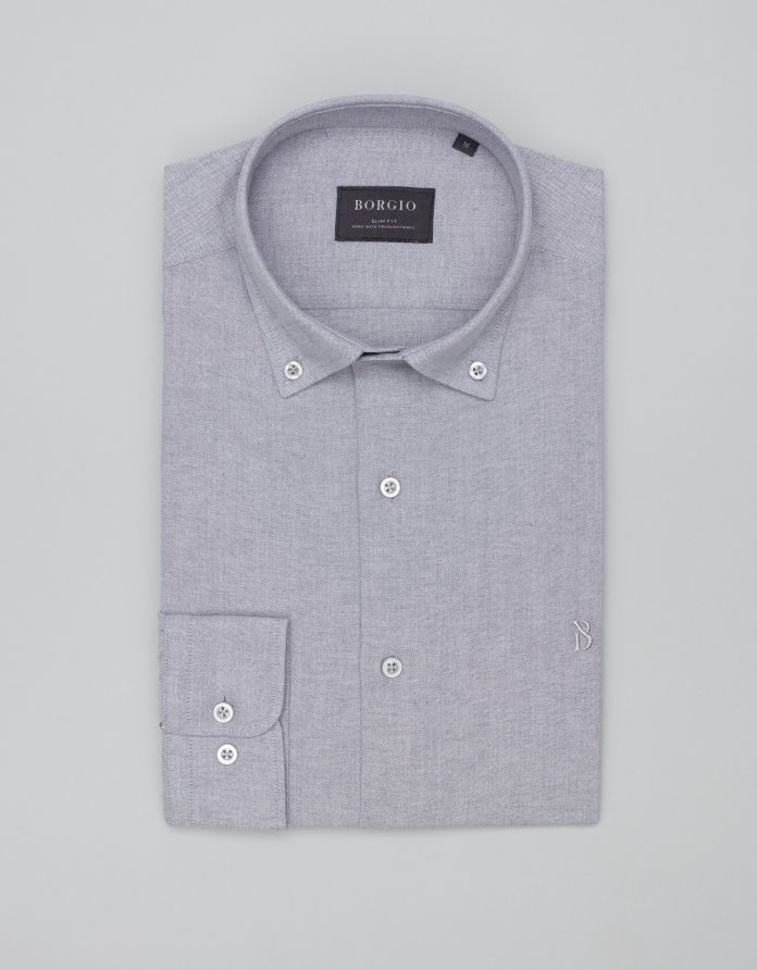 koszula oleggio 00470 długi rękaw szary slim fit