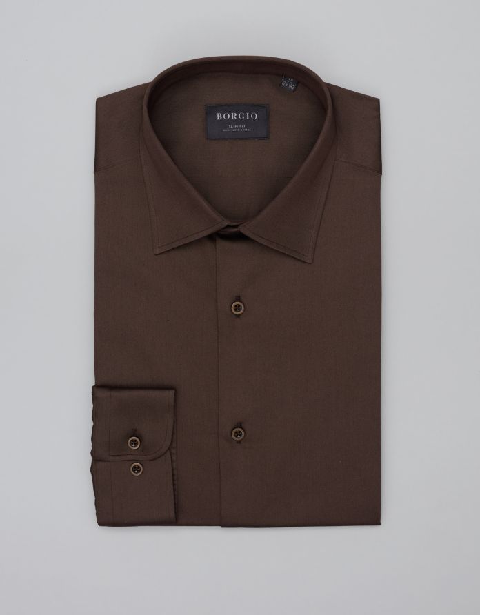 koszula simeria 00484 długi rękaw brąz slim fit