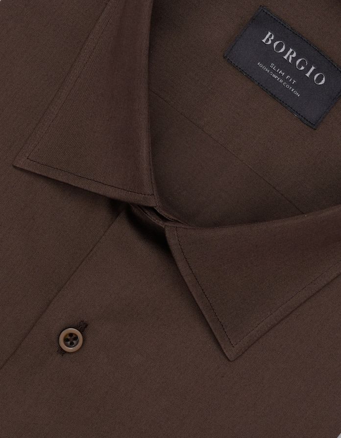 koszula simeria 00484 długi rękaw brąz slim fit