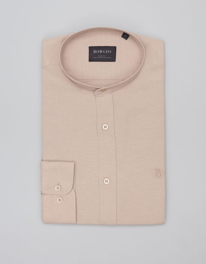 koszula oleggio 00486 długi rękaw beżowy slim fit