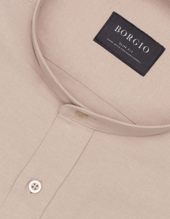 koszula oleggio 00486 długi rękaw beżowy slim fit