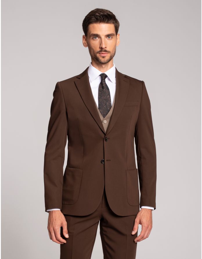 marynarka do zestawu briga brąz slim fit