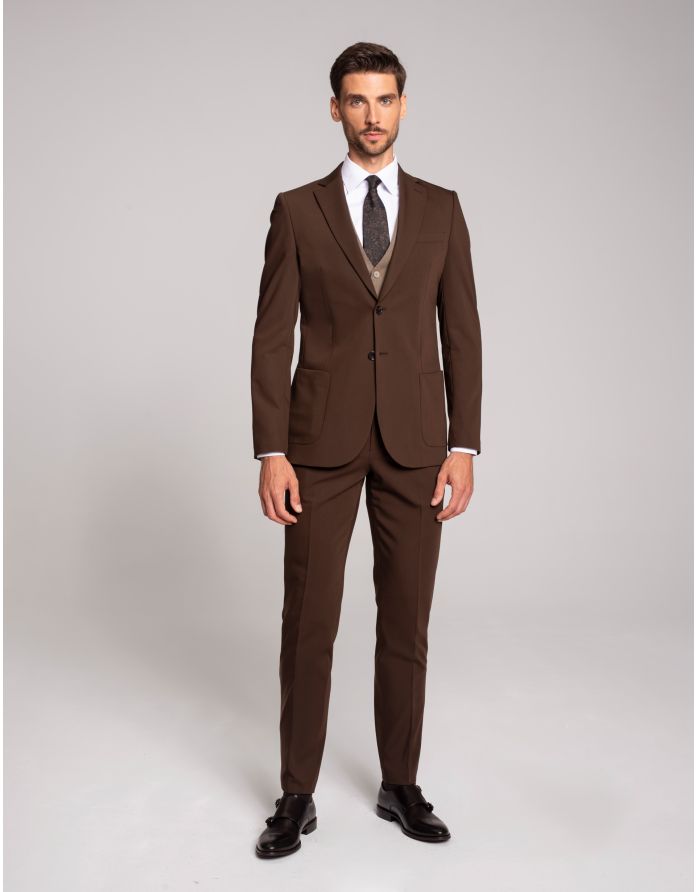 marynarka do zestawu briga brąz slim fit