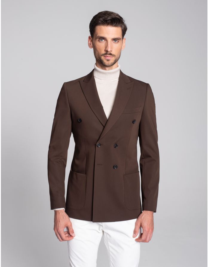 marynarka dwurzędowa do zestawu brignano brąz slim fit