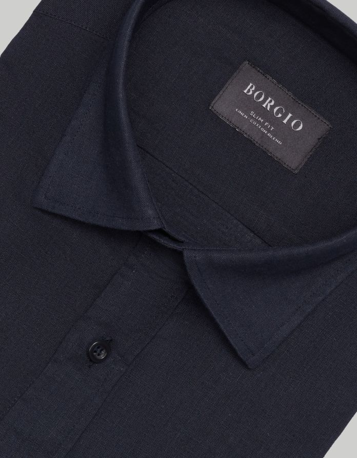 koszula lentane 00477 długi rękaw granatowy slim fit