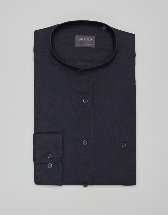 koszula lentane 00478 długi rękaw granatowy slim fit