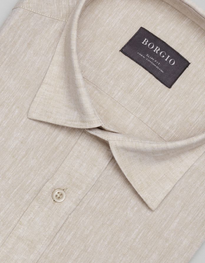 koszula lentane 00481 długi rękaw beżowy slim fit