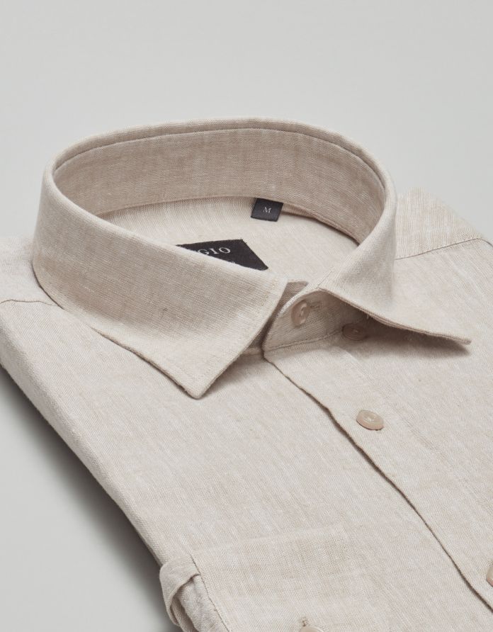 koszula lentane 00481 długi rękaw beżowy slim fit