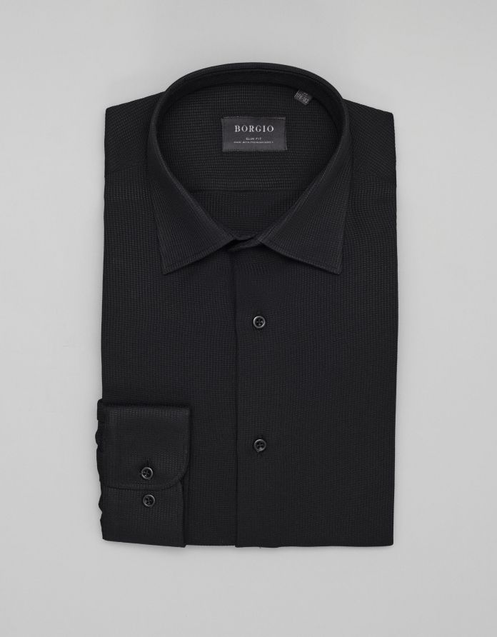 koszula licodia 00460 długi rękaw czarny slim fit