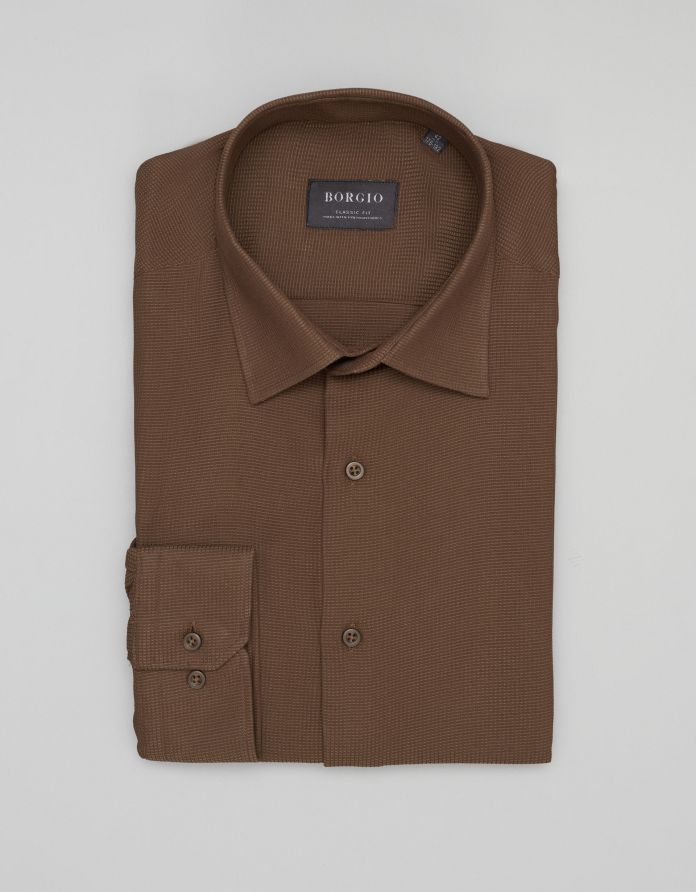 koszula licodia 00461 długi rękaw brąz classic fit