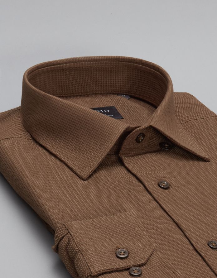 koszula licodia 00461 długi rękaw brąz classic fit