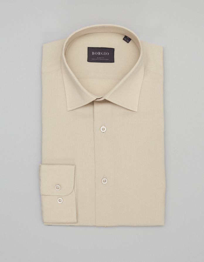 koszula terranova 00472 długi rękaw beżowy slim fit