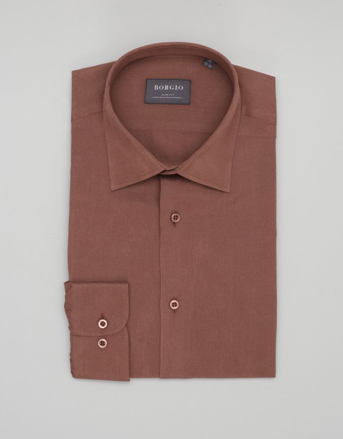 koszula terranova 00473 długi rękaw brąz slim fit