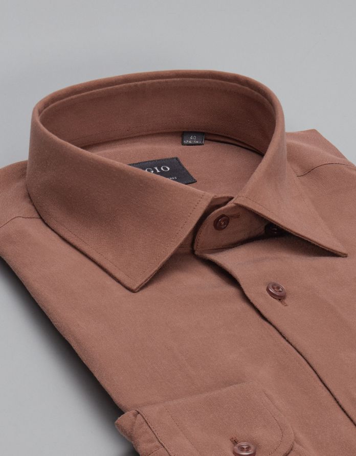 koszula terranova 00473 długi rękaw brąz slim fit