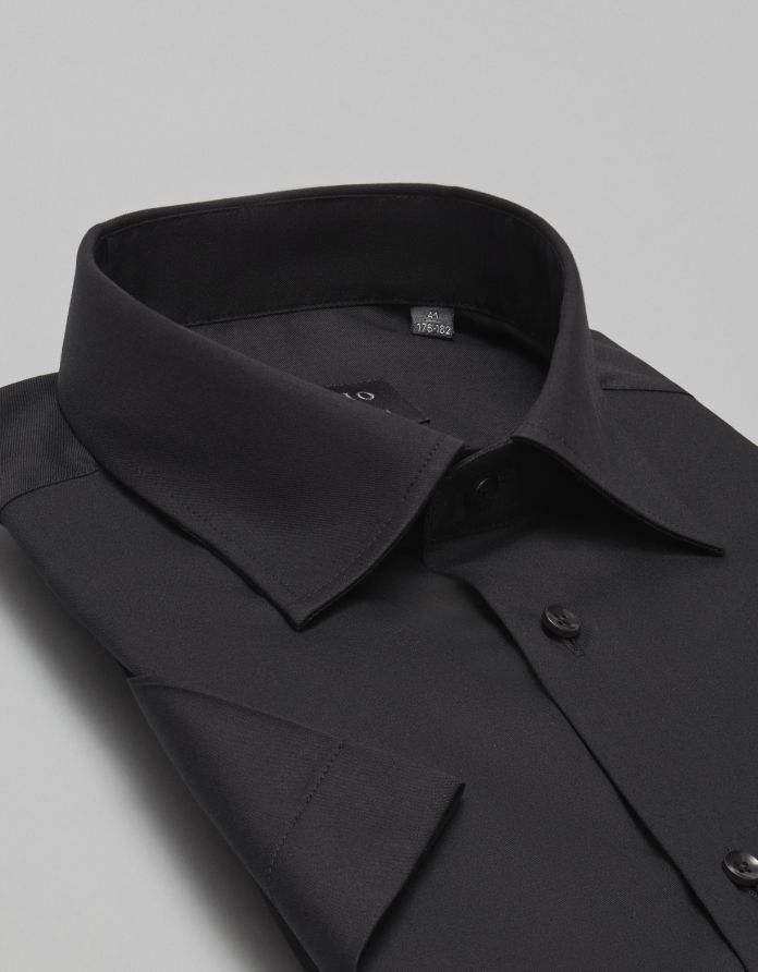 koszula canosa 00493 krótki rękaw czarny classic fit