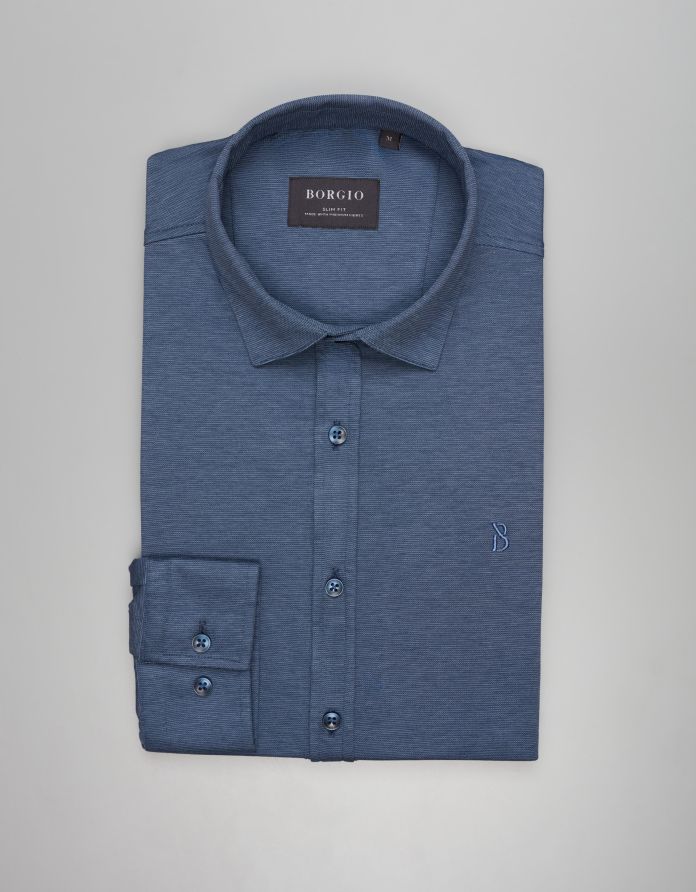 koszula raguza 00496 długi rękaw niebieski slim fit