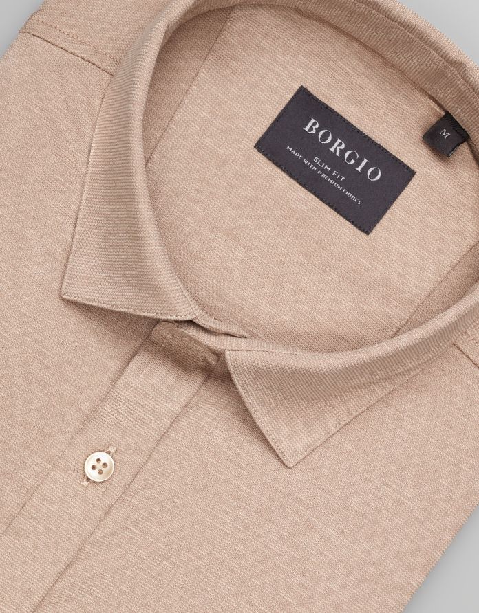 koszula raguza 00497 długi rękaw beżowy slim fit