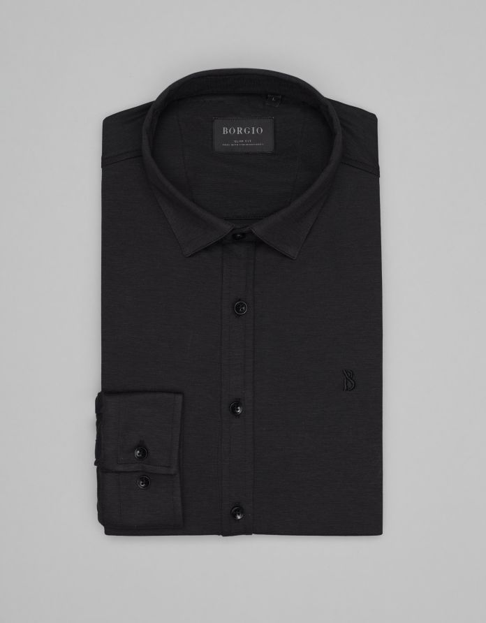 koszula raguza 00498 długi rękaw czarny slim fit