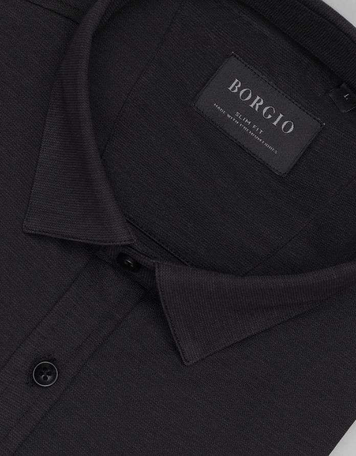 koszula raguza 00498 długi rękaw czarny slim fit