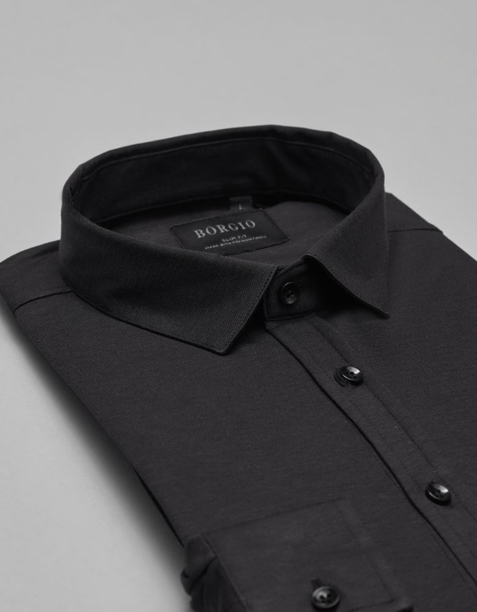 koszula raguza 00498 długi rękaw czarny slim fit