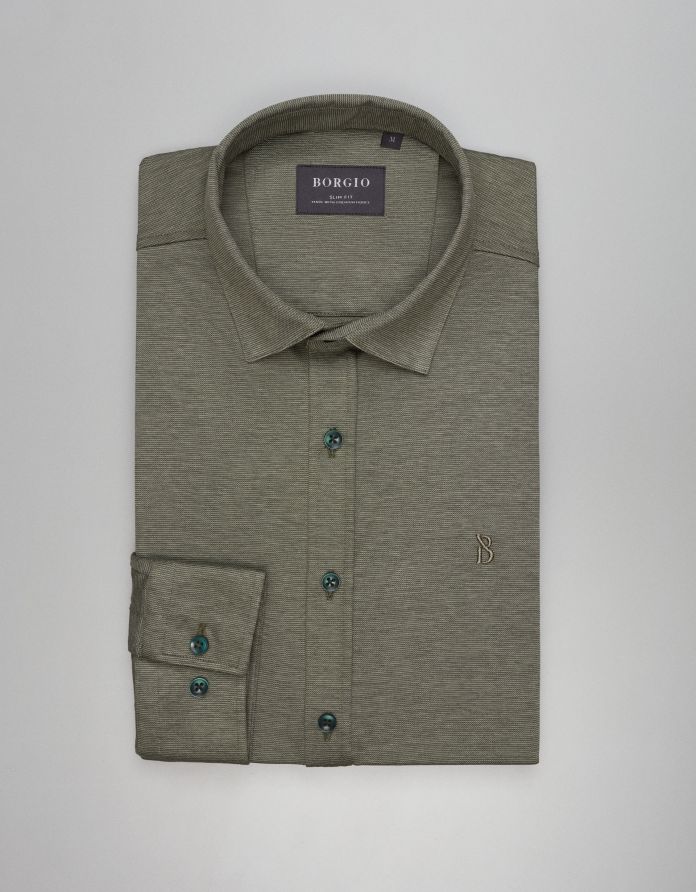 koszula raguza 00499 długi rękaw zielony slim fit