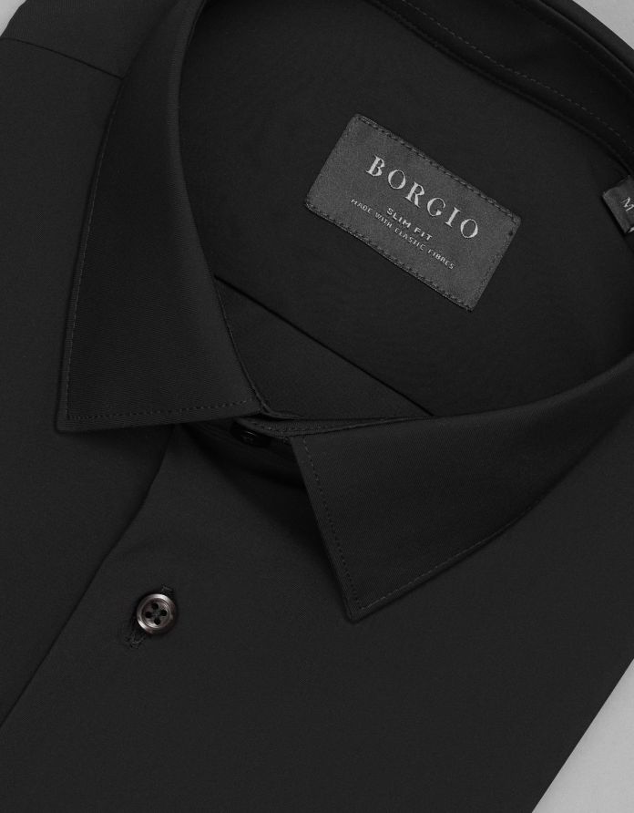 koszula ateleta 00507 długi rękaw czarny slim fit